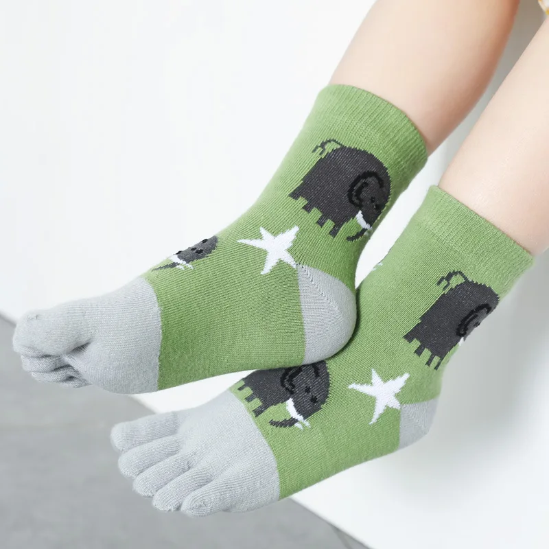 5 Pairs 3-6-12Y Children Pure Cotton Toe Socks Cute Animal Elephant Star Cartoon Five Finger Socks for Baby Boys Girls Gift