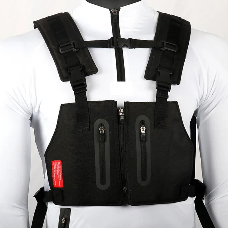 Mens Sports Motorcycle Tactical Vest Chest Bags Outdoors Reflective Waterproof Vest Male Multi-pocket Security Anti-theft