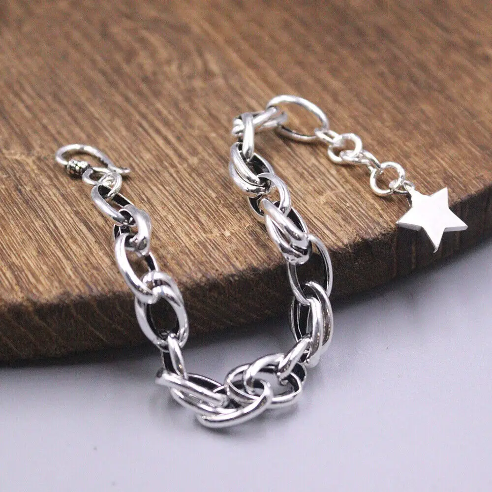

7.48inch Real 925 Sterling Silver 8mm Curb Link Bracelet Men Stamp S925