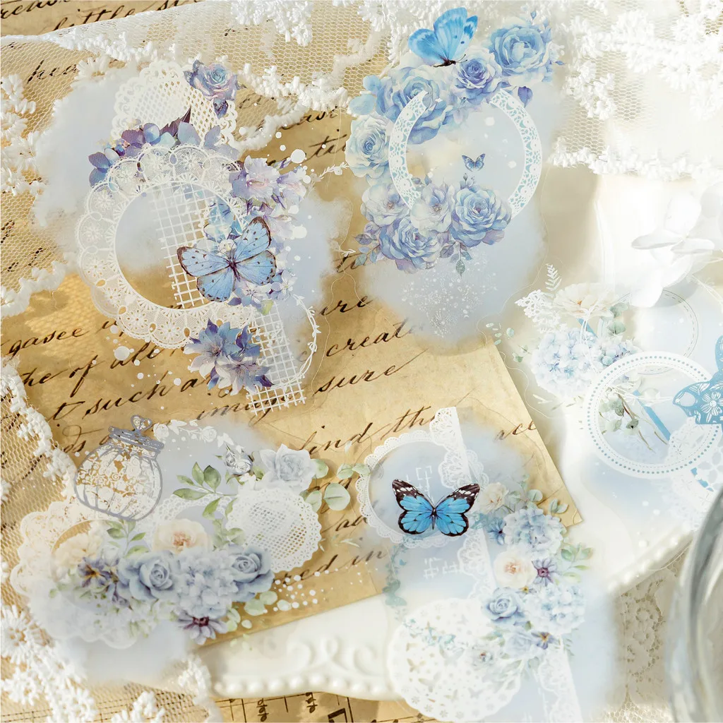 Flower Stickers Lace Border Sticker PET Decorative Stickers Diary Scrapbooking Material Deco Album Stationery Sticker 15pcs Stickers Scrapbooking Supplies