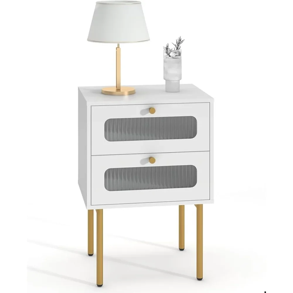 Mid Century Modern Nightstand with 2 Drawers for Small Spaces, Small Nightstand for Bedroom, Living Room(White)