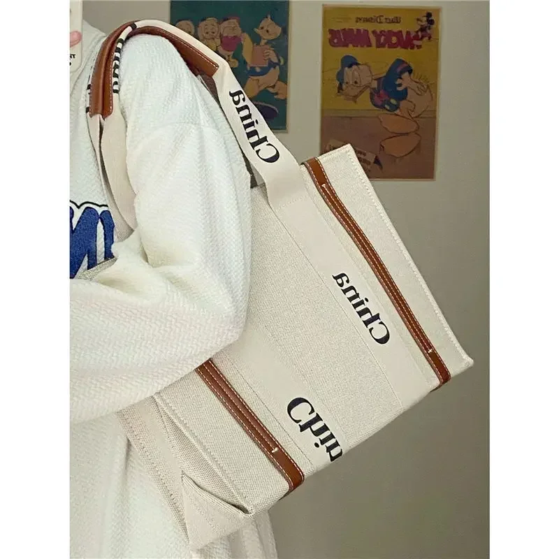 Ladies Luxury Bag Women's Handbags Trend 2024 Designer Canvas Leather Letters Shopping Bag Classic Woody Large Tote Bags Y2k