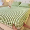 1pc Winter Warm Bed Sheet with Elastic Band Single/Queen/King Mattress Cover Thick Coral Fleece Fluffy Fitted Bed Sheets for Bed 6