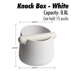 White Coffee Knock Box with Rubber Knock Bar - 800ML Black Anti-Slip Espresso Grounds Container (WHITE)