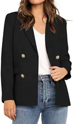 Jaqueta de escritório de trabalho de manga longa de blazer de lapela bolsos femininos