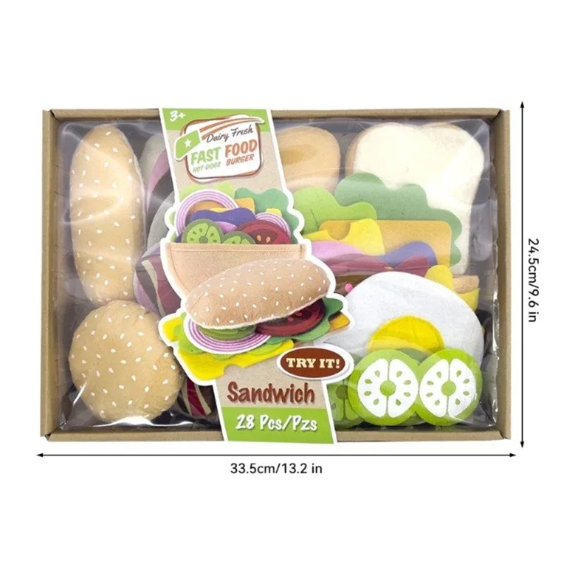 28PCS Felt Food Burger Sandwich Food Set Children Pretend to Play Food Sandwich Toys Children's Kitchen Role Playing Gifts 6