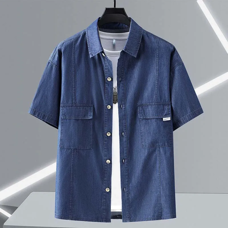 Men's Denim Cotton Short-sleeved Shirt 170kg 10xl 9XL