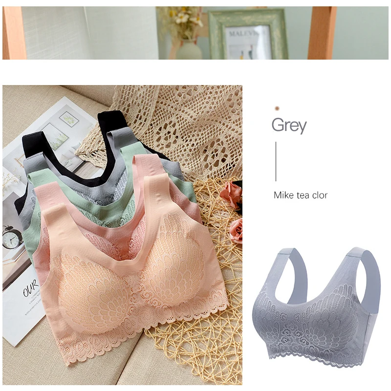 여성용 M-4XL 라텍스 브래지어, 천연 라텍스 속옷, 심리스 푸시업 브라렛 패드 조끼, 탑 피트니스 요가 스포츠 브래지어, 레이스 브래지어