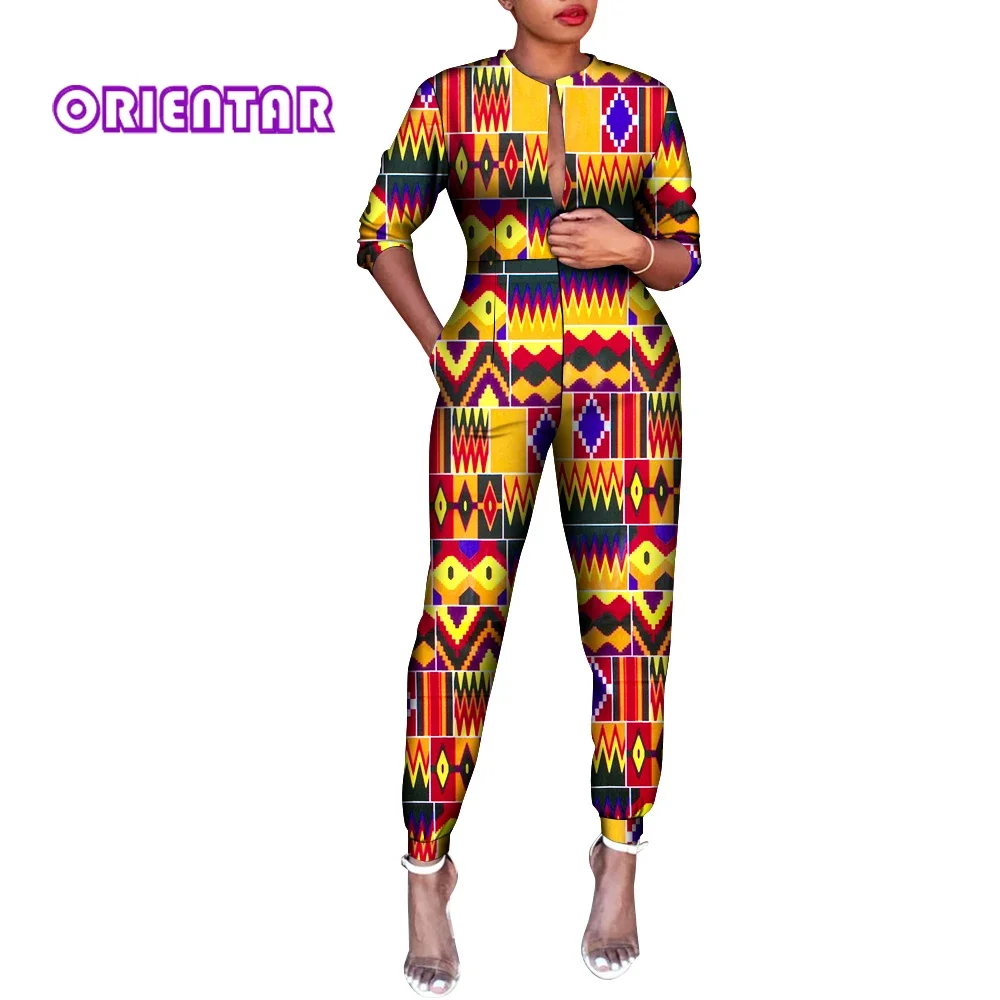 Fashion Women Jumpsuit African Style Ankara Floral Print Short Sleeve Bodysuit Casual Women African Clothes Plus Size 6XL Wy9286