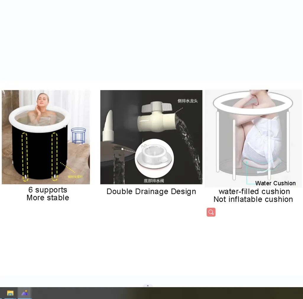 Black Bubble Bath Bucket Adult Household Folding Bath Bucket PVC Inflatable SPA Ice Bath Ice Therapy Double Layer Lid