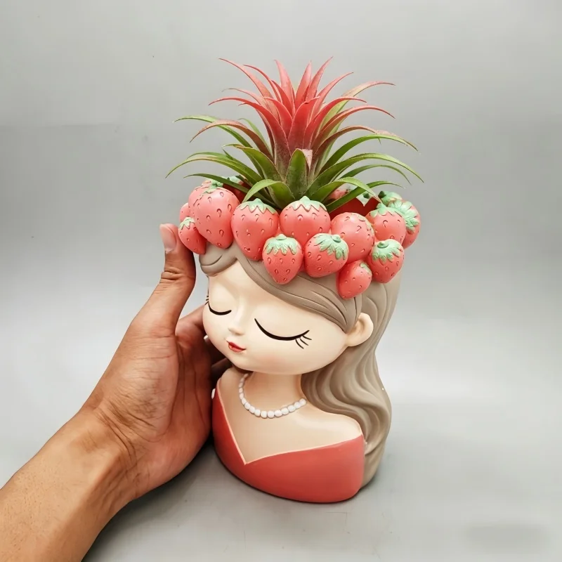 대형 딸기 소녀 화분 실리콘 몰드, 다육 식물 콘크리트 화분, DIY 홈 데코 수공구