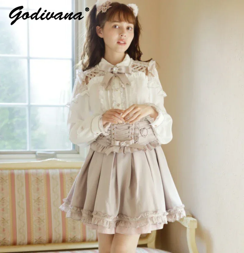 Japanese Liz Mine Mass Production Detachable Suspender Skirt Spring and Autumn Heart Cross Suspender Back Bow Straps Skirt 2