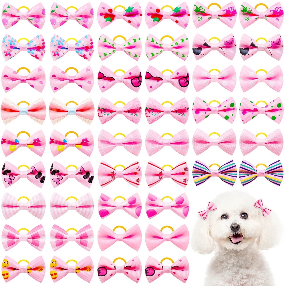 

10/20/30pcs Pink Dog Hair Bows Dog Cat Grooming Bows Puppy Accessories Dog Hair Rubber Bands For Small Dog Puppy Pet Supplies