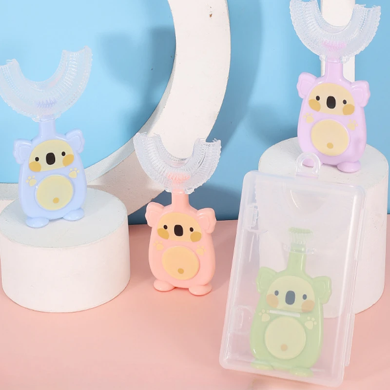 2-12Years Baby 360 Degree U-shaped Oral Care Cleaning Silicone Soft Toothbrush Cartoon Cute Children's Toothbrush