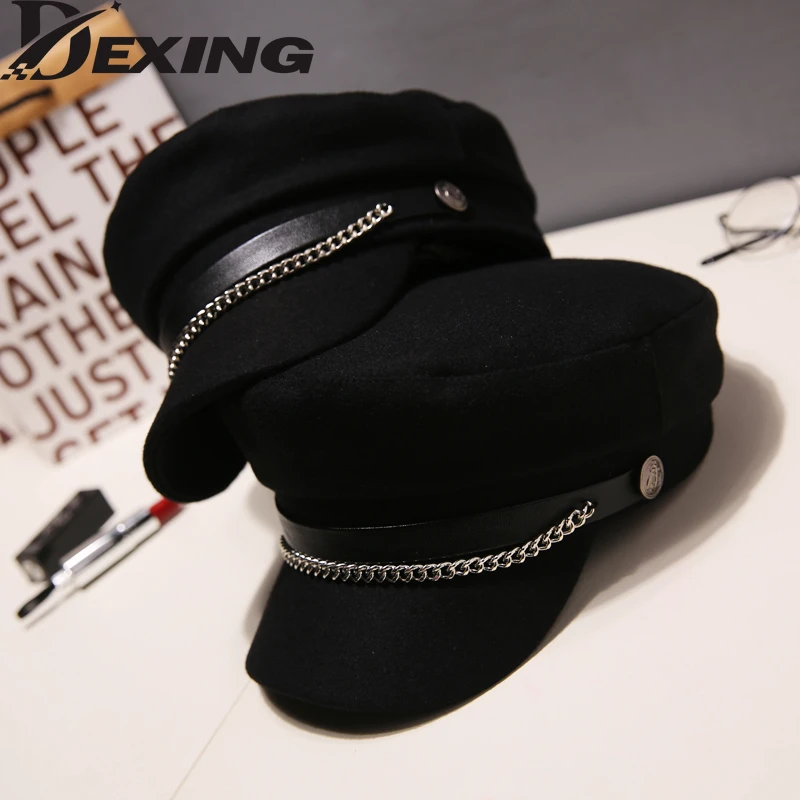 Boinas de lana de cadena para mujer, gorro militar plano del ejército, sombrero de salida, negras de viaje, sombreros de pintores, Otoño e de mujer| - AliExpress