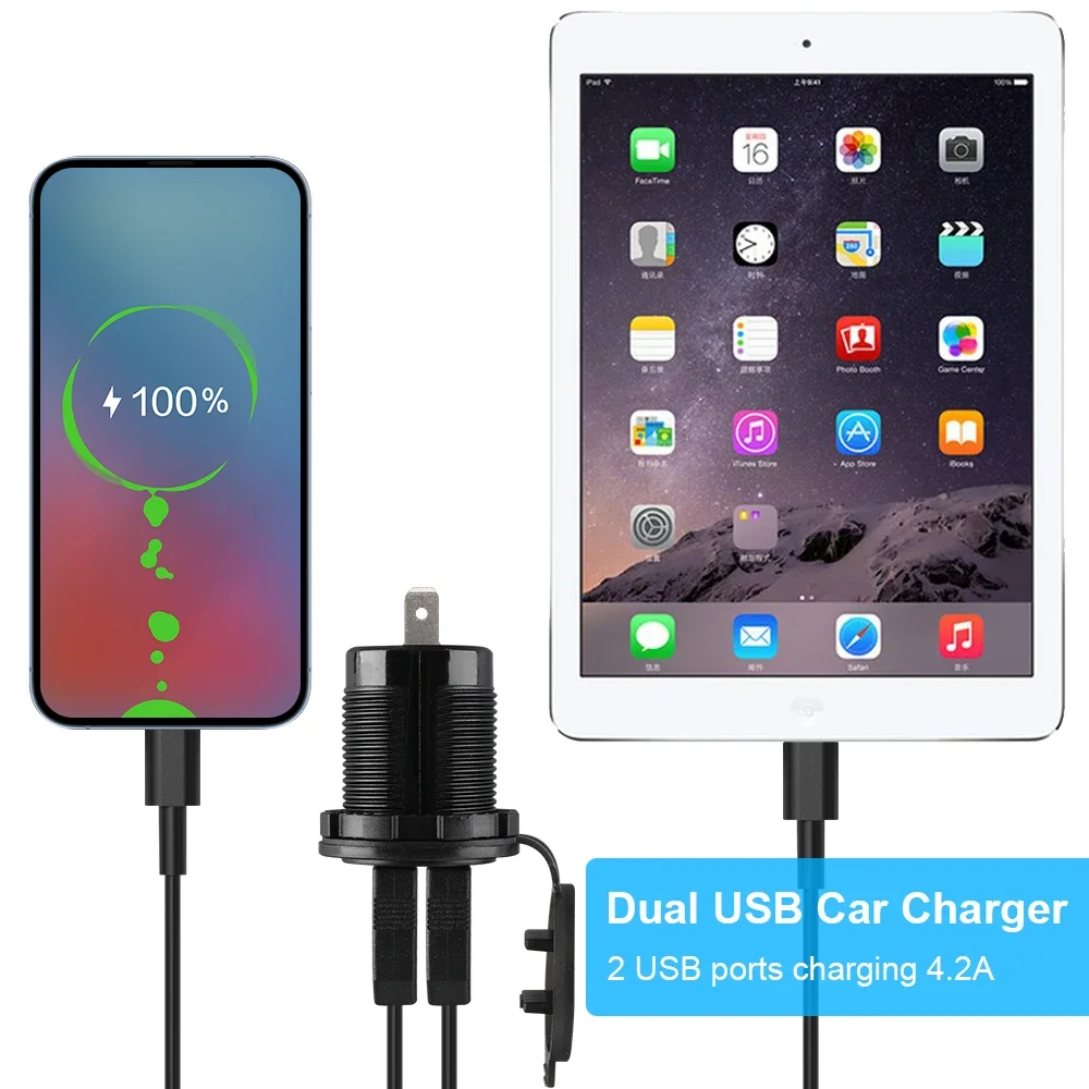 12V/24V USB Charger Motorcycle 4.2A Dual USB Cigar Lighter Socket Motorcycle Charger For Car