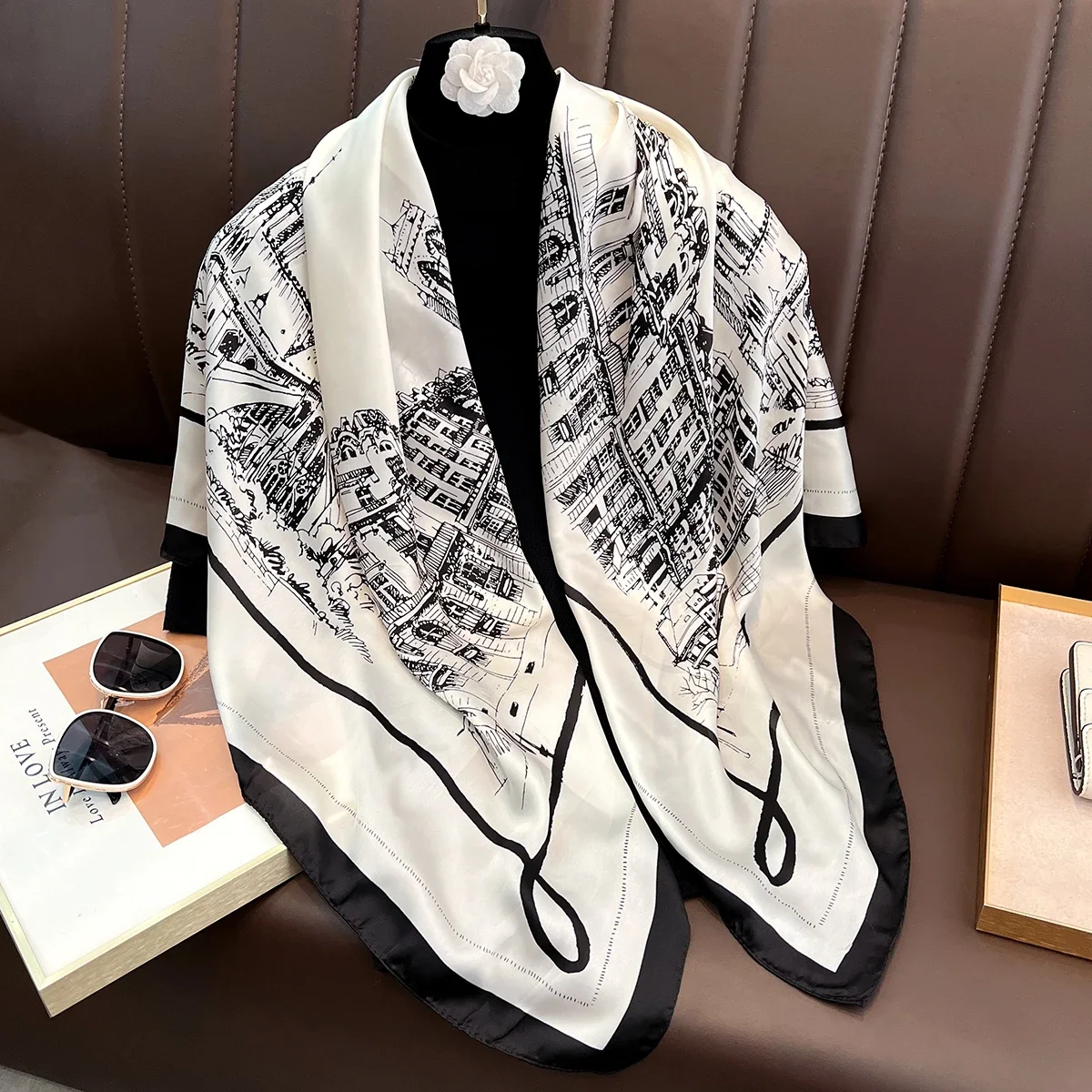spring Autumn New Fashion Silk Scarf Women Outdoor Windproof Large Square Scarf Beach Long Soft Sunscreen Lady 110cm