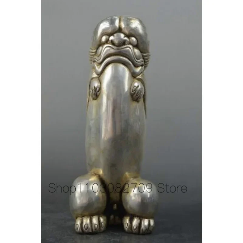 Tibet silver man guard Foo Dog Lion male Carved Penis God Collect Statue Figure 2