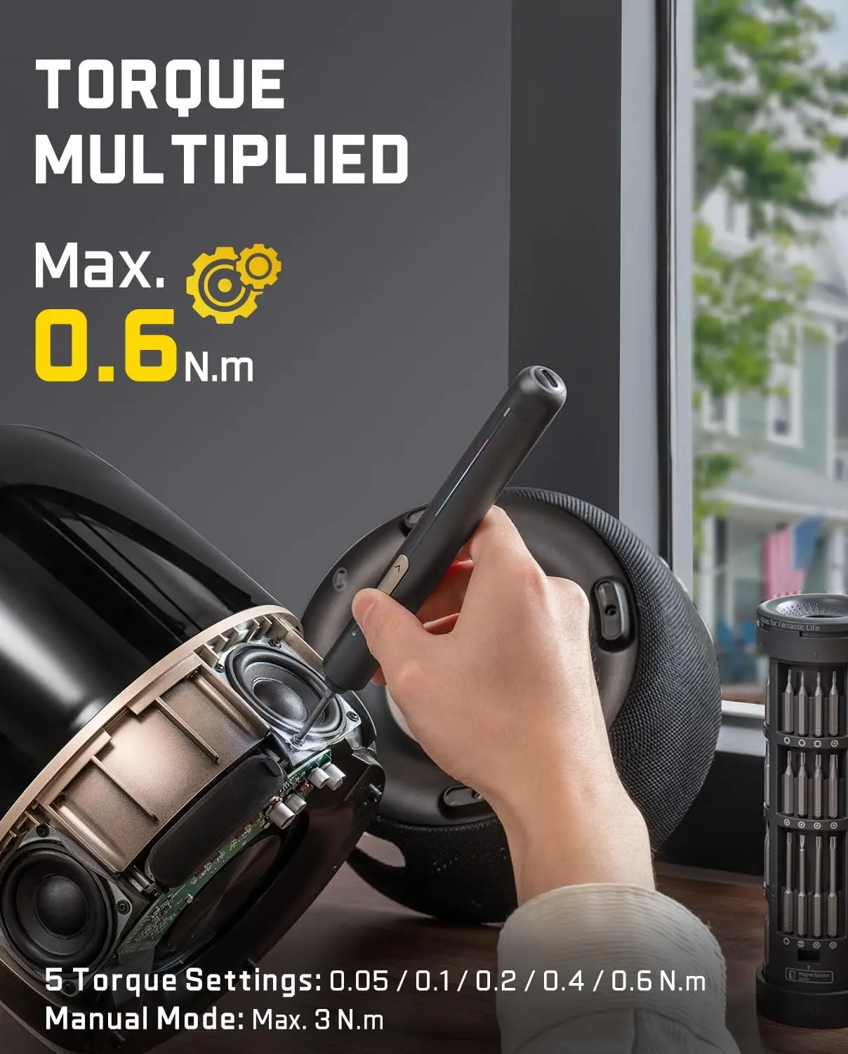 E2 Ultra Mini Electric Screwdriver, Cordless Screwdriver, Max 0.6N.m, 50 Magnetic Bits, 5/32'' Hex, Magnetic Storage, Repair