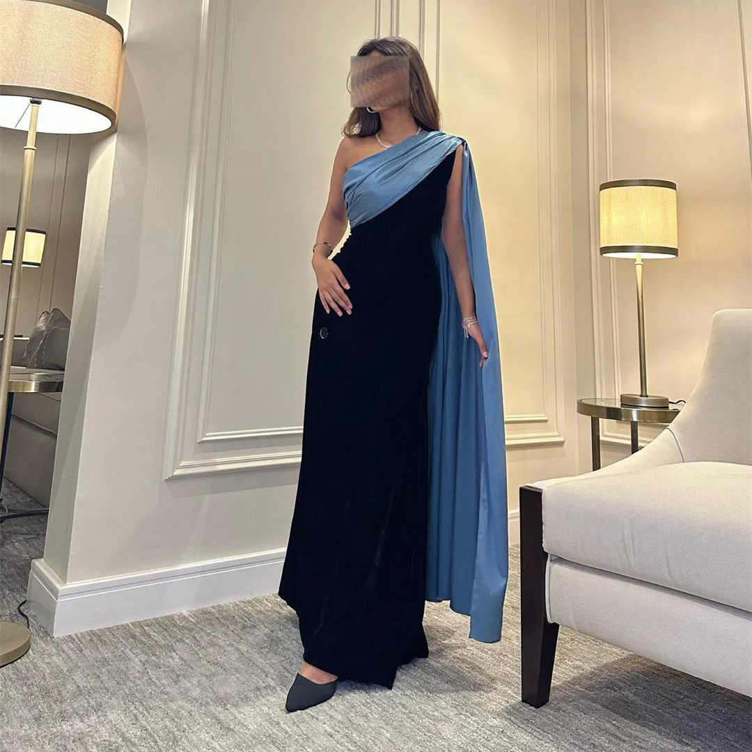 ArabicStyleOneShoulderBlackLongGownTrumpetFormalOccassion