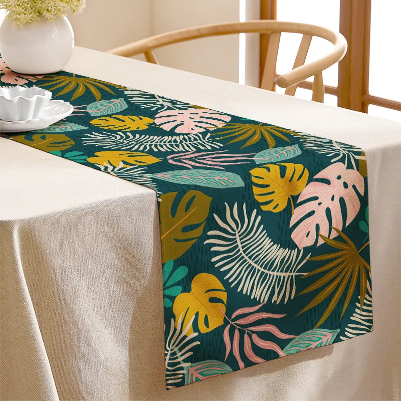 Digital Print Creative Leaf Plant Table Flag Bed End Flag Placemat Modern Simple Thickened Polyester Cotton Tablecloth
