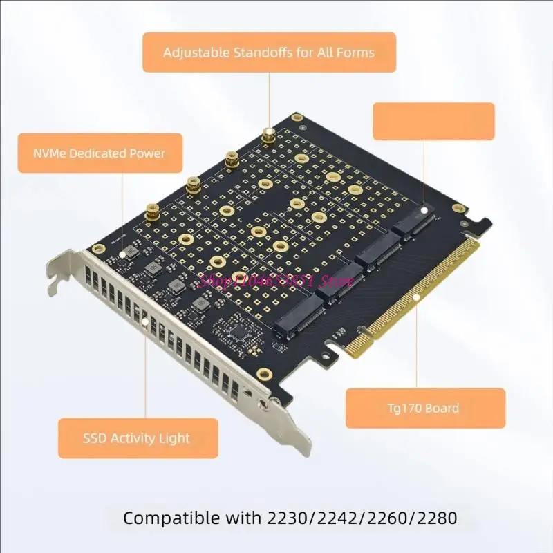4 슬롯 M.2 스토리지 확장 카드 PCIe X16(독립 경로 및 냉각 솔루션 알루미늄 방열판 포함)