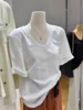 Loose Cotton ort Sve T-irt Women's Summer New Sle U-Ne Padded oulder Roll  Pure Cotton f Sve Top