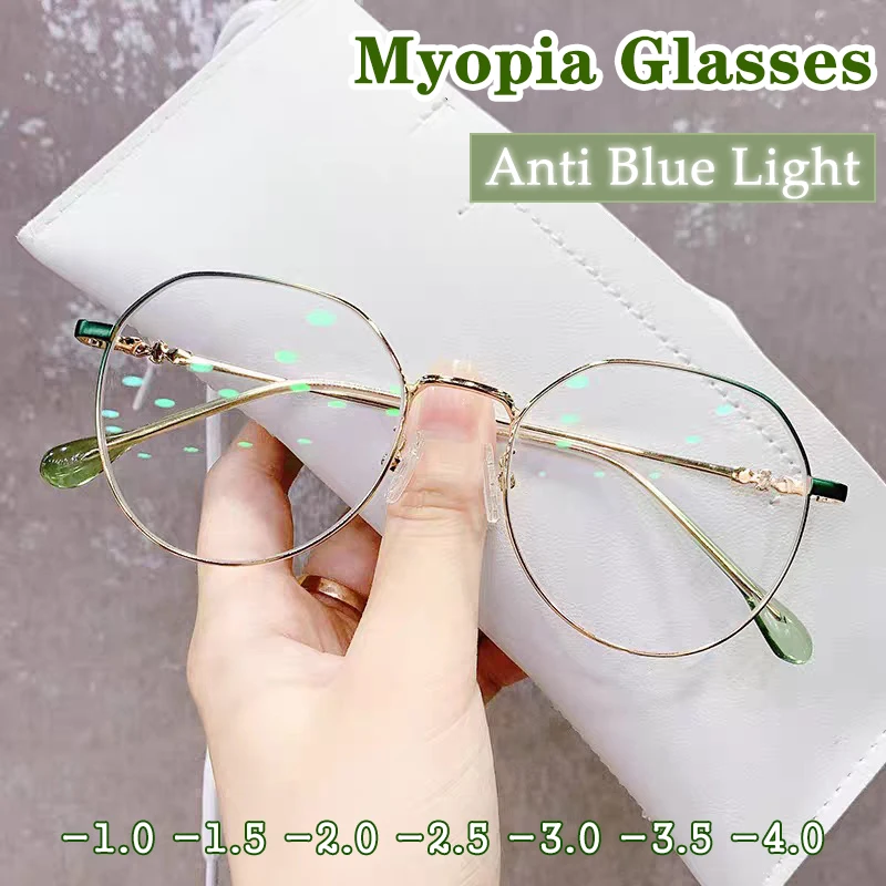 

Women Round Myopia Glasses Men Retro Metal Frame Glasses Anti Blue Light Nearsighted Eyewear очки -1.0 -1.5 To -6.0