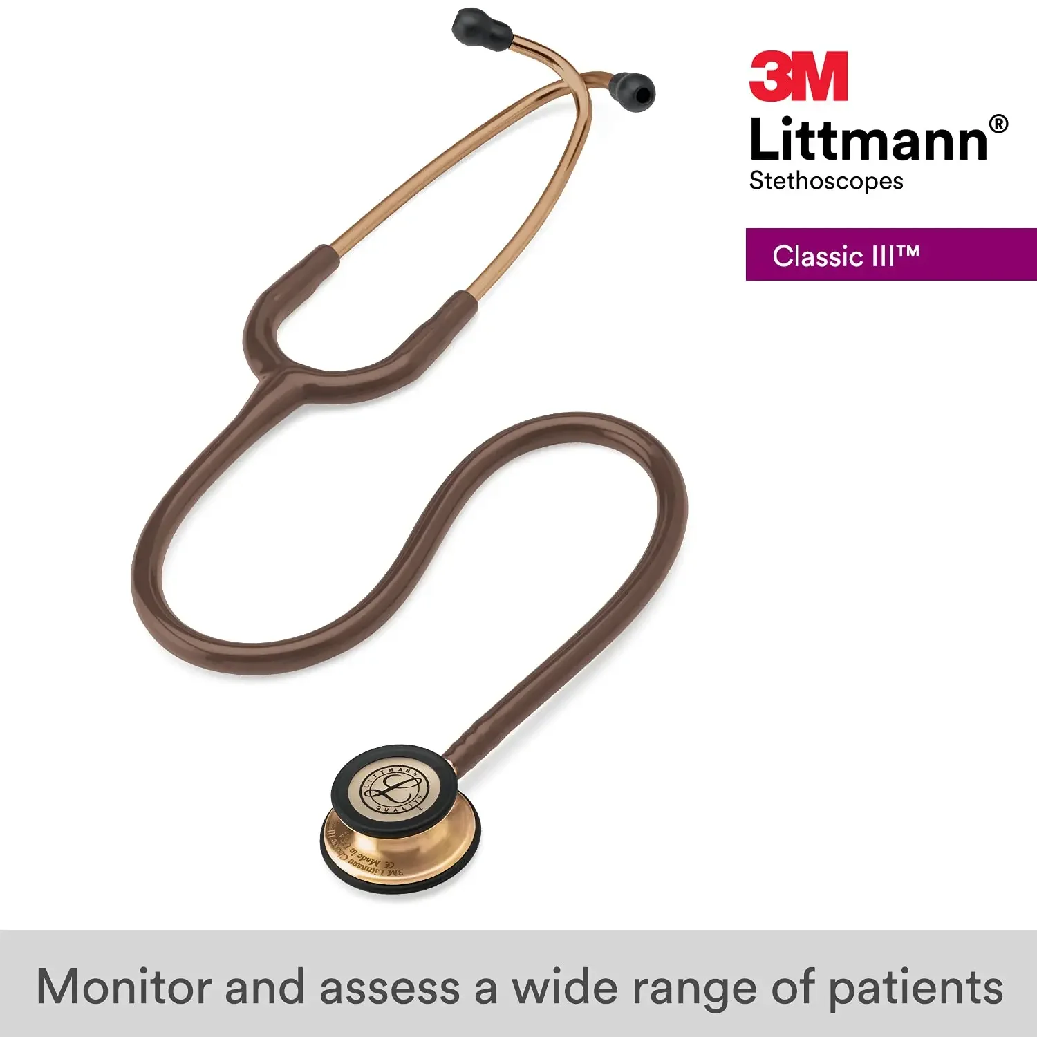 

3M Littmann Classic III Monitoring Stethoscope, Copper-Finish Chestpiece, Chocolate Tube, 27 inch, 5809