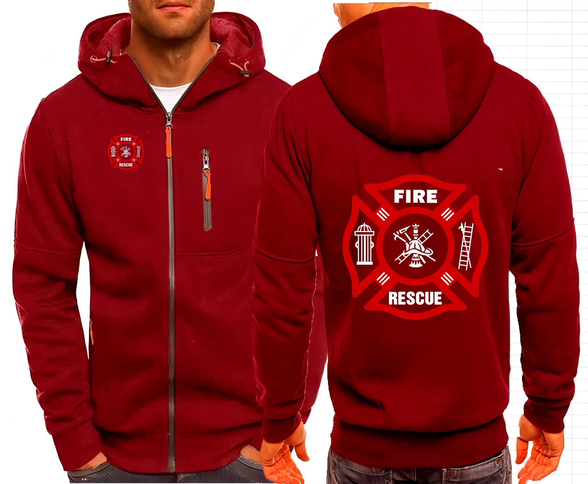 Firefighter Rescue Team Man Hiphop Hoodie Casual Hoodies Pullovers Sweatshirts Men's Jacket Zipper Hoodies Sweatshirt Male Hoode