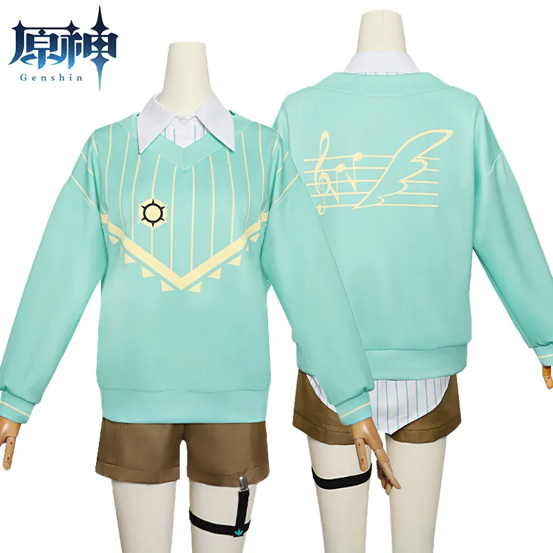 

Genshin Impact Barbatos Venti cosplay God's holiday cosplay everyday wear green sweater T-shirt suit party wear