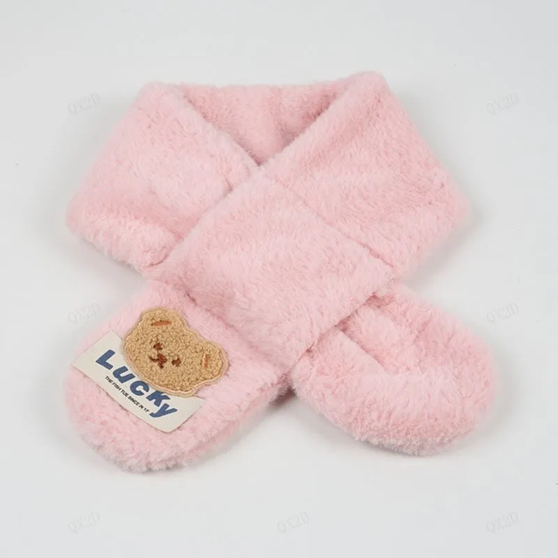 QX2D Cartoon Bear Baby Scarf Autumn Winter Kids Neck Scarf Warm Boys Girls Neckerchief Fashionable Windproof Neck Warmer