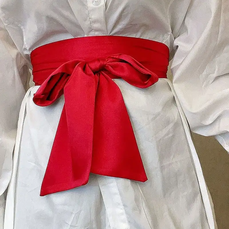 Satin Silk Bow Corset Waist Belt Wide DIY Bowknot Fabric Ribbon Cummerbunds Decorative Waist Cover For Women Lady Girl Bridal - Image 3