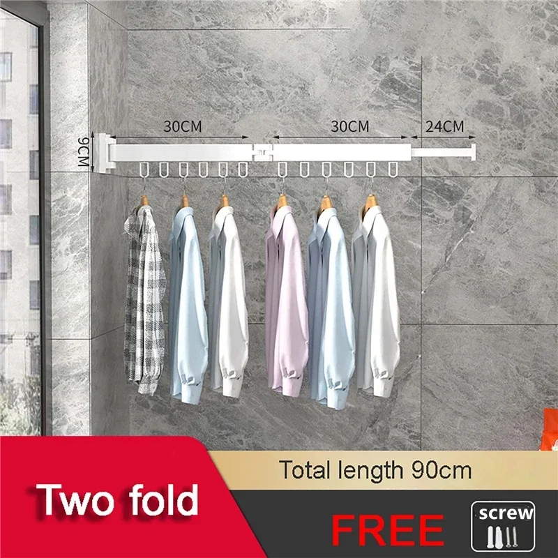 Folding Clothes Hanger Wall Mount Retractable Cloth Drying Rack Space Saving Aluminum Home Laundry Clothesline for Indoor Outdoo