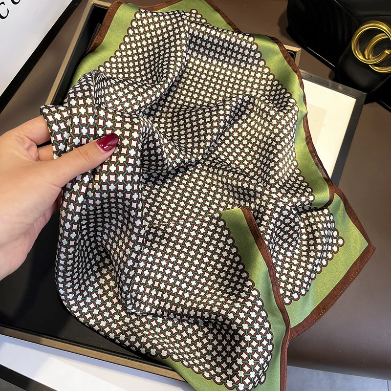 100% Pure Silk Scarf Women Neck Hair Band Foulard Square Small Headband 2024 Fashion Print Neckerchief Scarves Bandana 53*53cm 2