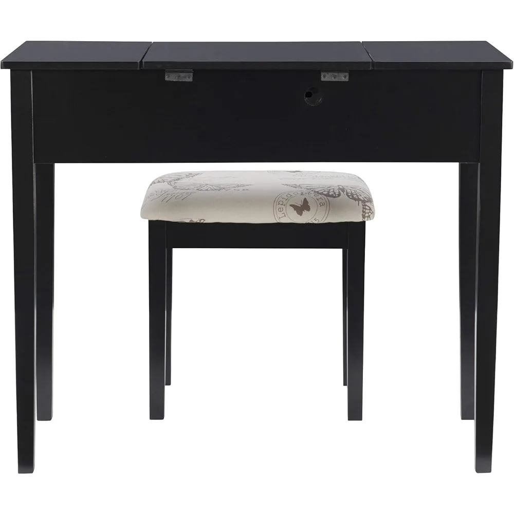Home Dcor Black Butterfly Stool Vanity Set with Bench 4