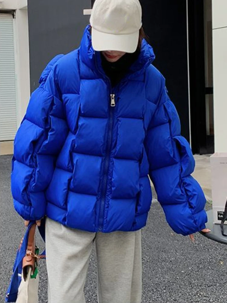 Winter Jacket for Women Three-dimensional Plaid Woven Fashion Coat Solid High Street Warm and Thick 2023 Winter New Down Jacket 2