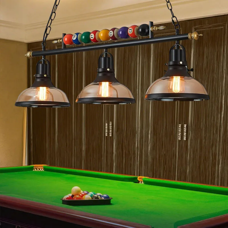 레트로 당구 펜던트 램프 LED 3개의 유리 갓 조절 가능한 샹들리에 바 실내 산업 장식 조명용 식탁