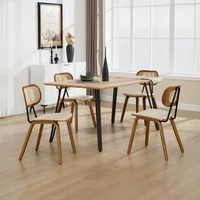 Modern Dining Chairs Set of 4,Upholstered Faux Leather Dining Room Chairs with Rattan Backrest and Wood Legs,Armless Wood Chairs 1