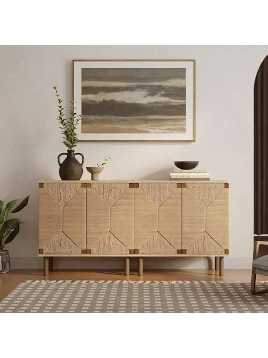 LuxenHome 31" Sideboard Buffet Cabinet with Storage Seagrass Boho Accent Cabinet Mid Century Modern Small Sideboard Stor 3
