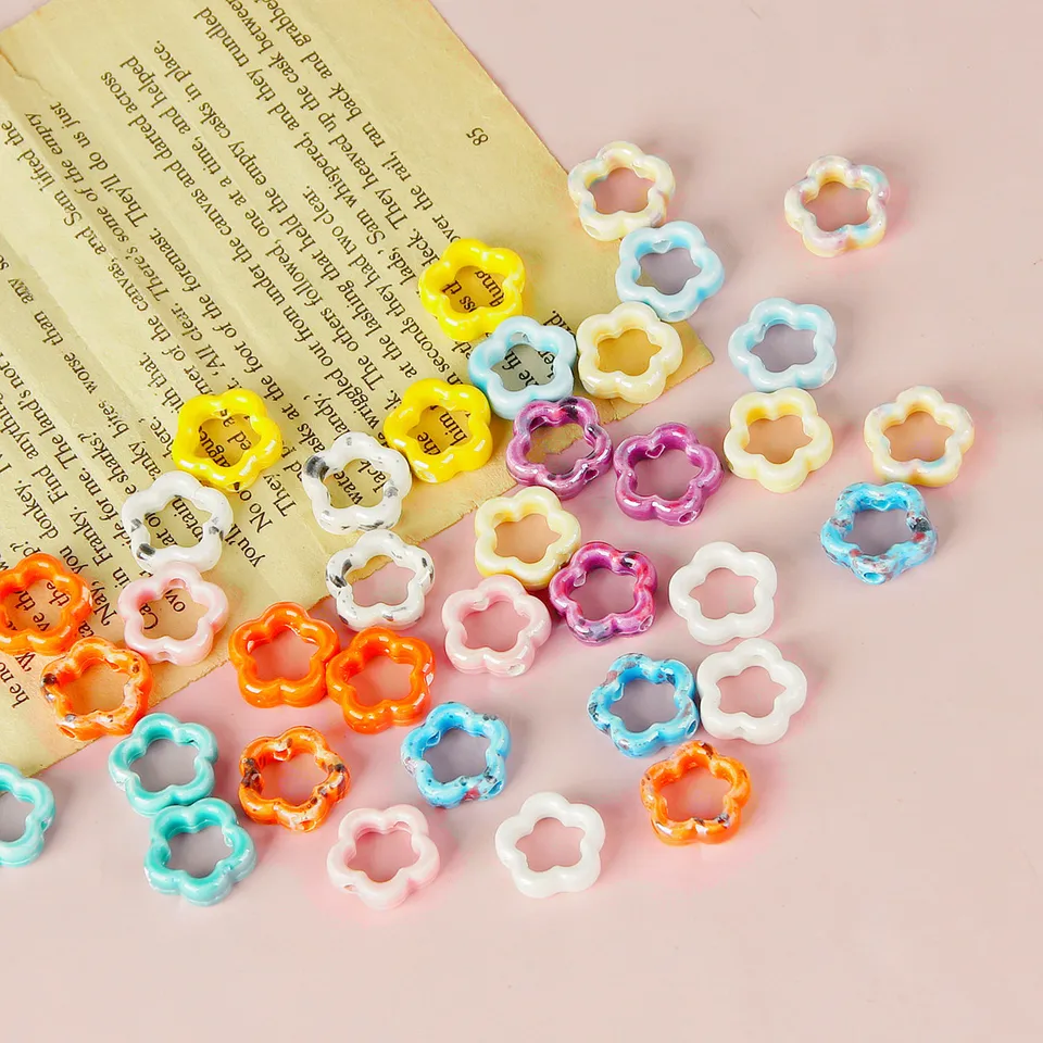 NUOBESTY Perline Distanziatrici in Ceramica Floreale 40 Pezzi, Perline Fai Da Te Da 10mm, Accessori Per Creazione Gioielli Artigianali, Adatte Per Collane e Decorazioni Creative