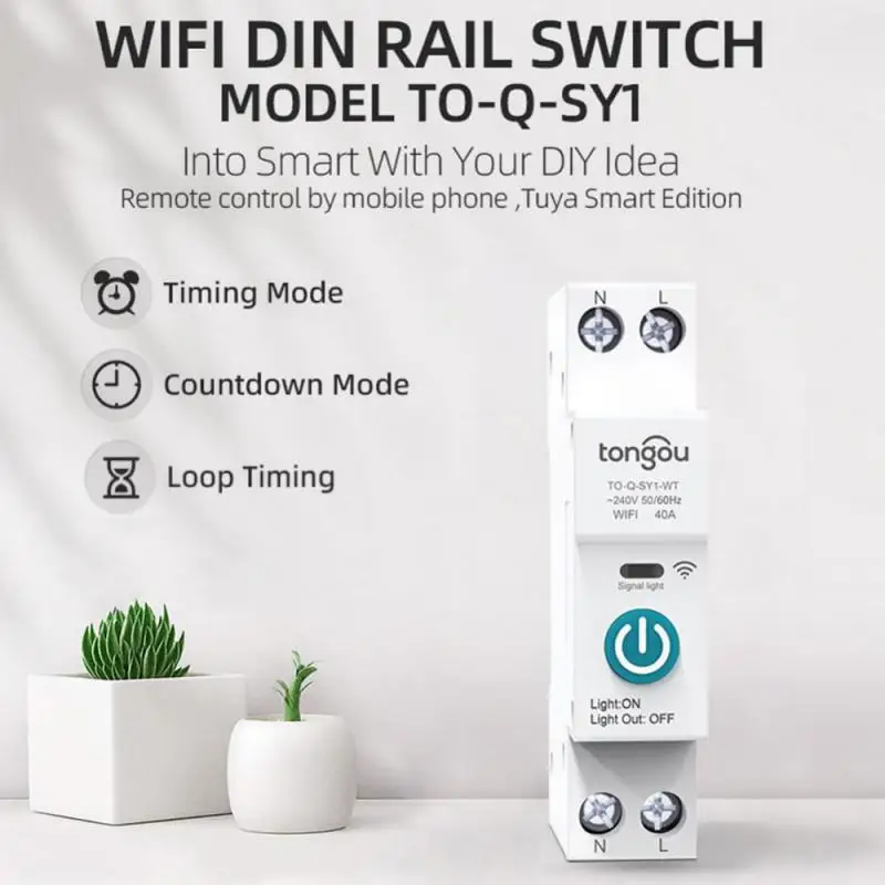 1P+N Din Rail WiFi Circuit Breaker Smart Timer Switch Relay Remote