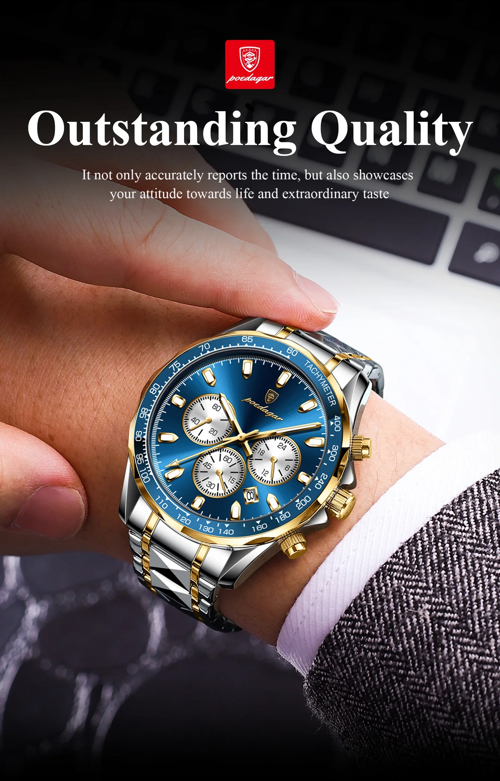 Men's Quartz Watch Chronograph Business Waterproof Luminous Date_voghion.com