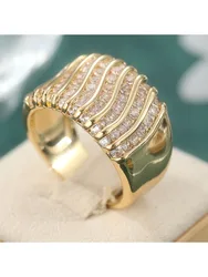Golden Wide Band Chunky Statement Ring with Synthetic Cubic Zirconia - 8 (Yellow)