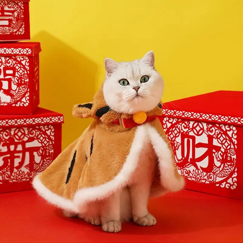 고양이 망토 의상 따뜻한 고양이 망토 고양이 추운 날씨 옷 따뜻한 후드 코트 애완동물 겨울 옷 애완동물 호랑이 의상 크리스마스 선물