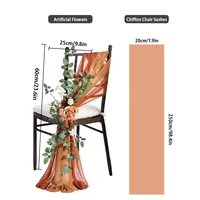 3Pcs Chiffon Chair Sashes Wedding Chair Covers Ribbon Baby Shower Party Aisle Artificial Flower Chair Cover Hotel Banquet Decor 6