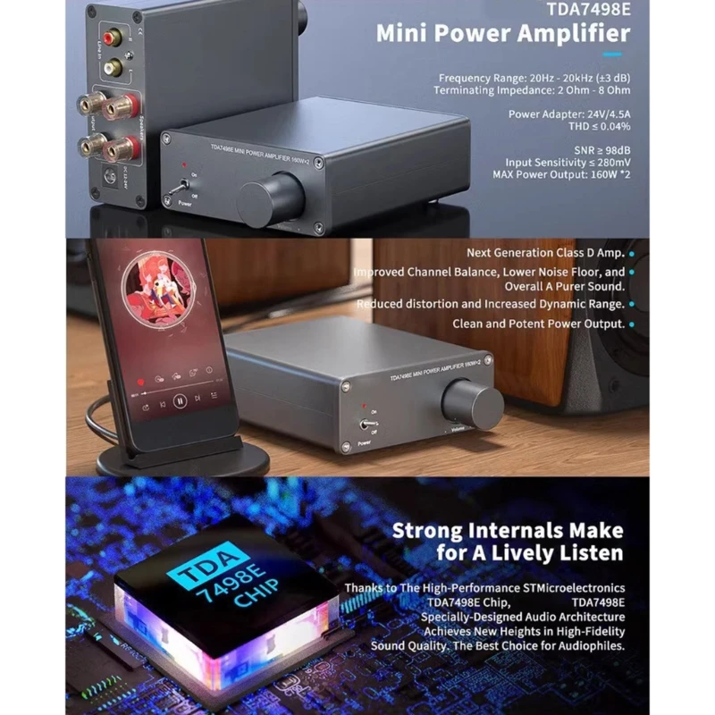 

TDA7498E Mini HiFi Amp Home Theater Speakers 160W Digital Amplificador