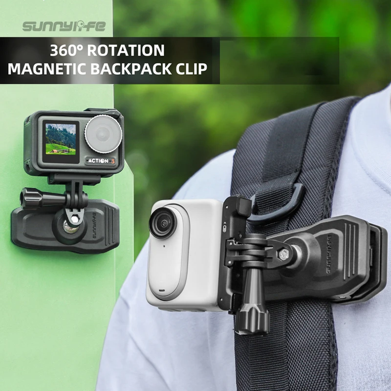 

Rotation Magnetic Backpack Clip Adapter Mount GoPro 9/1011/12 Insta360 Go 3 One R X3 Pocket Action Camera Riding Video Shot Kit