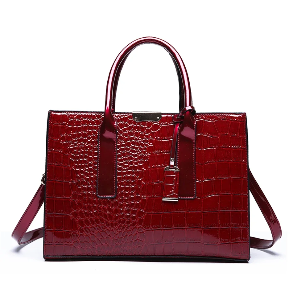 Moda Cocodrilo Cuero Genuino Señoras Bolsos Mujer Hombro Bolsa Casual Mujer Crossbody Bolsa (color: Rojo