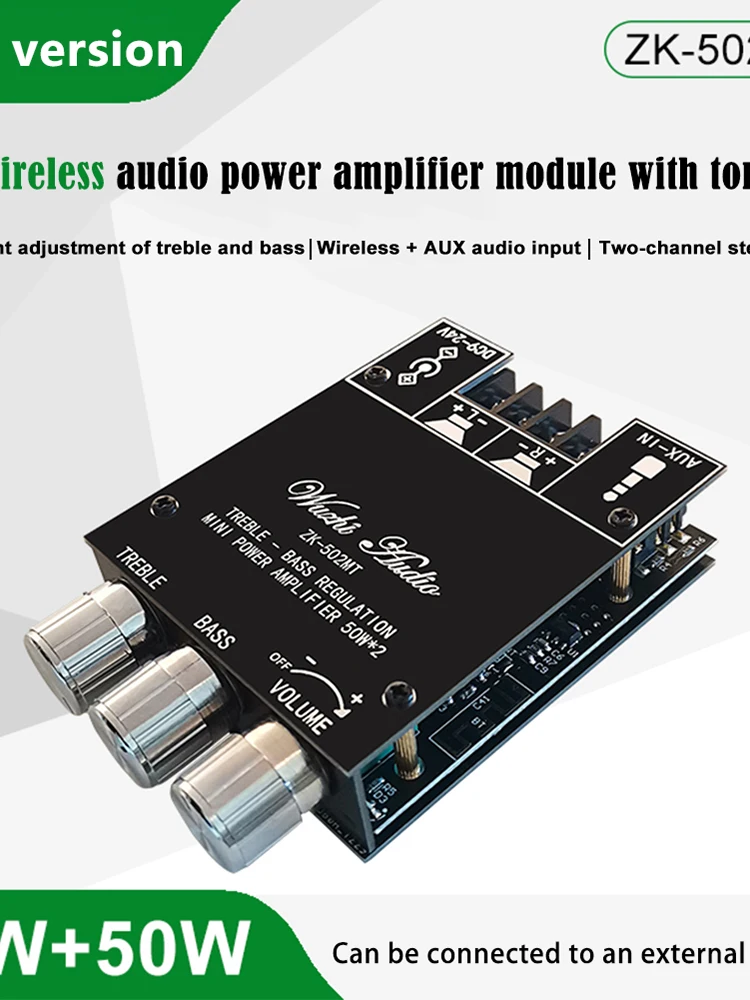 ZK-502MT 2.0 채널 서브우퍼 앰프 보드, 스테레오 오디오 스피커 모듈, 2x50W